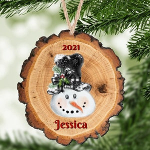 Snowman Wood Slice Personalized Christmas Ornament, Wood Decoration, Custom Ornament, Personalized Christmas Ornament, Snowmen