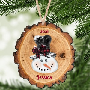 Snowman Wood Slice Personalized Christmas Ornament, Wood Decoration, Custom Ornament, Personalized Christmas Ornament, Snowmen