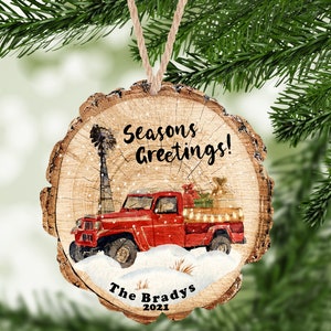 Truck Windmill Christmas Ornament Personalized , Wood Slice, Windmill Ornament, Custom Gift, Personalized Christmas Ornament, Family Gift