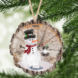 Snowman Wood Slice Personalized Christmas Ornament, Wood Decoration, Custom Ornament, Personalized Christmas Ornament, Snowmen