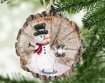 Snowman Wood Slice Personalized Christmas Ornament, Wood Decoration, Custom Ornament, Personalized Christmas Ornament, Snowmen