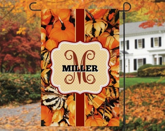 Pumpkin Monogram Garden Flag, Personalized, Fall Garden Flag, Autumn Garden Flag, Fall Decor, Fall Yard Decor, Custom Garden Flag, Name Flag