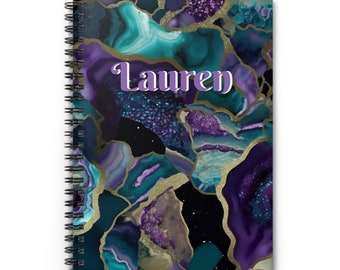 Personalized Marble Agate Purple Blue Spiral Notebook Ruled Lines Journal Notebook Stationary Gift Durable Cover 6x8 Inches, Geode Look