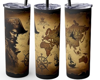 Pirate Treasure Map Tumbler Wrap Sublimation Transfer - Ready to Press - 20 oz Straight - Pirates Tumbler Wrap, Ocean, Sub Transfer