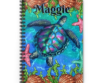 Sea Turtle Spiral Notebook Ruled Lines Journal Notebook Stationary Gift Durable Cover 6x8 Inches, Beach, Sea Turtles, Journaling, Teacher
