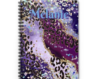 Personalized Purple Leopard Agate Spiral Notebook Ruled Line Journal Notebook Stationary Gift Durable Cover 6x8 Inches, Geode Look, Teacher