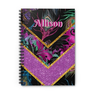 Personalized Peacock Feathers Spiral Notebook - Peacock Journal - Colorful Feather Notebook, Lists, Paper Pad, Lined Paper, Teacher Name