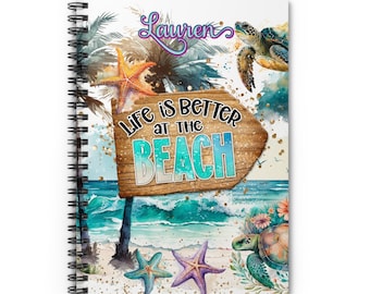 Beach Spiral Notebook Ruled Lines Journal Notebook Stationary Gift Durable Cover 6x8 Inches, Life is Better at the Beach, Ocean, Starfish