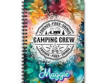 Personalized Camping Crew Spiral Notebook - Camping Journal - Camping Notebook, Lists, Paper Pad, Lined Paper, Friends, Fires, Drinks, Mom