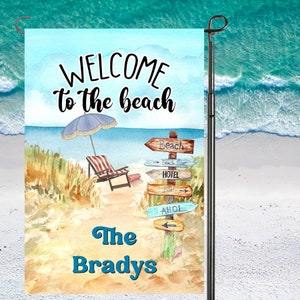 Beach Garden Flag, Personalized, Garden Flag, Name Garden Flag, Beach Decor, Beach Flag, Yard Decor, Yard Decoration, Beach House Decor