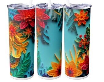 Tropical Flowers Paper Quill Tumbler Wrap Sublimation Transfer, Ready to Press, 20 oz Straight, Ready to Use Wrap, Floral Tumbler Wrap