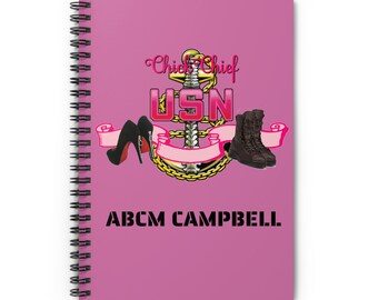 Personalized Navy Chick Chief Spiral Notebook Ruled Lines Journal Notebook Stationary Gift Durable Cover 6x8 Inches, Paper, Female Military