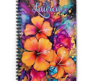 Personalized Flowers Spiral Notebook - Floral Journal - Colorful Watercolor Flowers Notebook, Lists, Paper Pad, Lined Paper, Teacher Gift