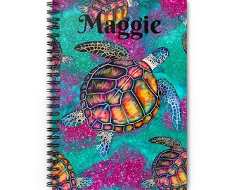 Personalized Sea Turtle Spiral Notebook Ruled Lines Journal Notebook Stationary Gift Durable Cover 6x8 Inches, Beach, Sea Turtles, Teacher