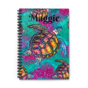 Personalized Sea Turtle Spiral Notebook Ruled Lines Journal Notebook Stationary Gift Durable Cover 6x8 Inches, Beach, Sea Turtles, Teacher