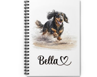 Dachshund Long Haired Beach Personalized Spiral Notebook, Doxie Personalized Journal - Dog Breed Notebook - Gift for Mom, Dogs, Dog Mom