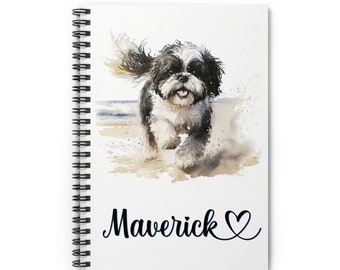 Shih Tzu Beach Personalized Spiral Notebook, Black and White Shih Tzu Personalized Journal - Dog Breed Notebook, Gift for Mom, Dogs, Dog Mom