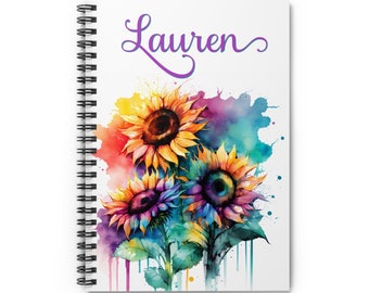 Personalized Sunflower Spiral Notebook - Sunflowers Journal - Colorful Sunflowers Notebook, Lists, Paper Pad, Lined Paper Notebooks, Teacher