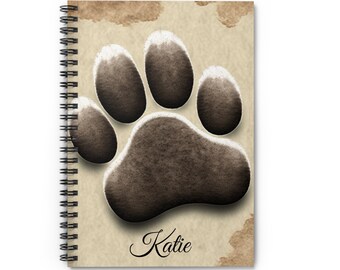 Personalized Dog Paw Print Spiral Notebook - Dog Mom Journal - Pawprints Notebook, Lists, Paper Pad, Lined Paper Notebooks, Rescue Mom Gift