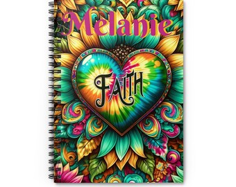 Personalized Faith Sunflower Spiral Notebook - Sunflowers Journal - Tie Dye Sunflowers Notebook, Lists, Paper Pad, Lined Paper Notebooks
