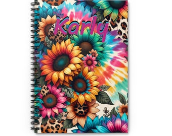 Personalized Sunflower Spiral Notebook - Sunflowers Journal - Tie Dye Sunflowers Notebook, Lists, Paper Pad, Lined Paper Notebooks, Teacher