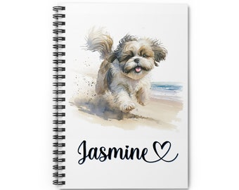 Shih Tzu Beach Personalized Spiral Notebook, Shih Tzu Personalized Journal - Dog Breed Notebook - Gift for Mom, Teacher Gift, Dogs, Dog Mom
