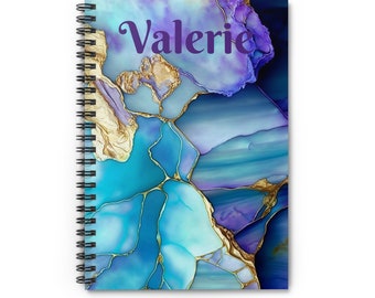 Personalized Marble Agate Purple Blue Spiral Notebook Ruled Lines Journal Notebook Stationary Gift Durable Cover 6x8 Inches, Teacher Gift