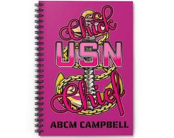 Personalized Navy Chick Chief Spiral Notebook Ruled Lines Journal Notebook Stationary Gift Durable Cover 6x8 Inches, Paper, Female Military