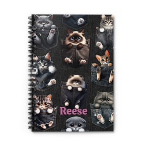 Personalized Cats in Pockets Spiral Notebook - Cat Mom Journal - Cat Notebook, Lists, Paper Pad, Lined Paper Notebooks, Rescue Cat Gift