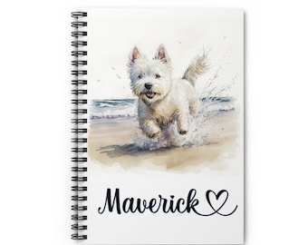 Westie Beach Personalized Spiral Notebook, West Highland White Personalized Journal - Dog Breed Notebook - Gift for Mom, Dogs, Dog Mom
