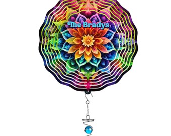 Mandala Swirly Metal Wind Spinner Personalized, Yard Decoration, Colorful Summer Wind Spinner with Name, Porch Decoration, Custom Name Gift