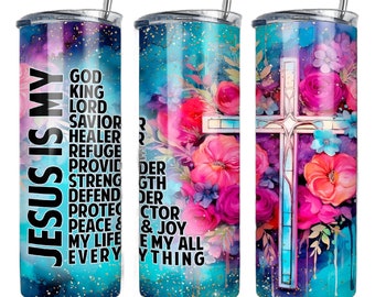 Jesus Floral Tumbler Wrap Ready to Press Sublimation Transfer - 20 oz Straight Tumbler Printed Transfer, Christian, Ready to Use, Believer