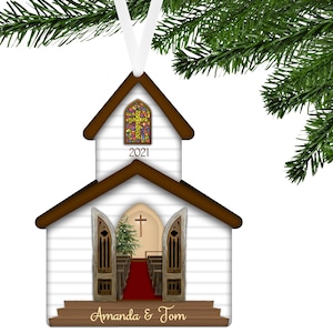 Little White Church Christmas Ornament, Personalized, Name Ornament, Christian Ornament, Custom Ornament Gift for Mom, Grandma, Family Gift