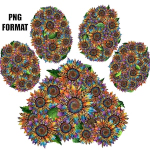 Paw Print Sunflower Digital Design for Sublimation, PNG Instant Download, Printable, Pawprints, Dog Paws, Cat Paws, Sunflowers Pawprint