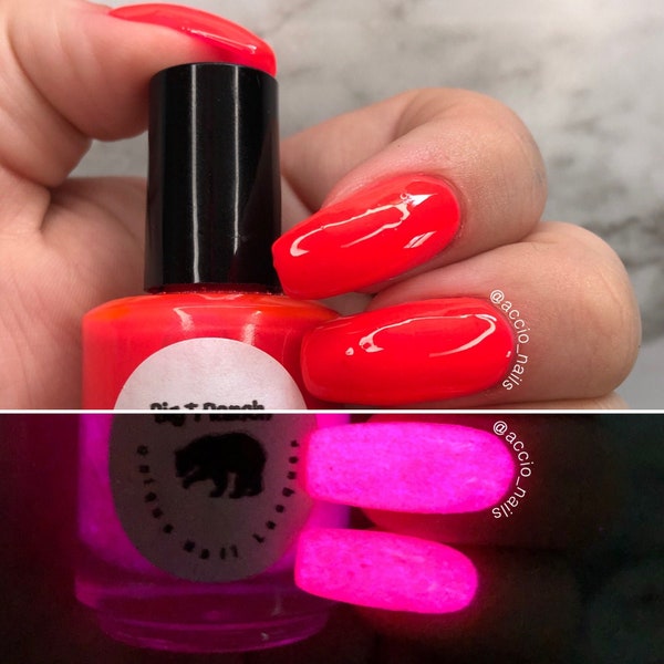 Glow-in-the-Dark Nail Polish, Rose Red, Glows Pink, "Pink Moon", Custom Blended, Glow Nails, FREE U.S. SHIPPING, Full Sized Bottle 15ml