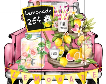 Vintage Truck Lemonade Sublimation Transfer, Pink Truck Transfer, Summer Sublimation, Ready to Press, Lemons Transfer, Lemonade, Spring