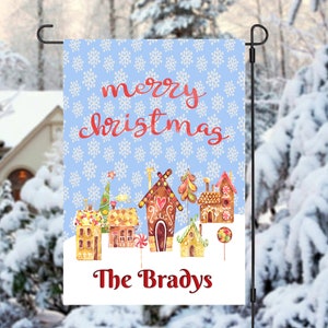 Gingerbread Christmas Village Personalized Garden Flag, Holiday Garden Flag, Christmas Garden Flag, Outdoor Christmas Decoration, Yard Flag