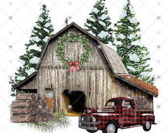 Christmas Barn Truck Sublimation Transfer, Plaid Truck Transfer, Barn, Printed Sub, Sublimation Design Transfer, Ready to Use, Adult Shirt