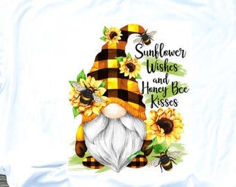 Sunflower Bee Gnome Sublimation Transfer - Spring Sublimation Transfer, Sunflowers, Gnome Sublimation, Bees, Gnomes, Gnome Spring Shirt DIY