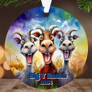 Christmas Goat Personalized Ornament, 2-dimensional flat, Custom Name Christmas Holiday, Farm Ornament, Barn, Goat Lover, Goats Ornament
