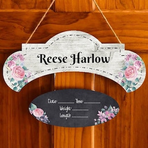 Custom Name Hospital Door Hanger Wood Trendy Baby Girl Sign Baby Girl Nursery Sign Baby Shower Gift Gender Reveal Gift Childrens Door Tag