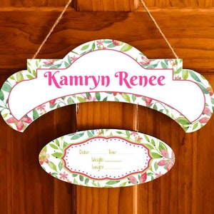 Custom Name Hospital Door Hanger Wood Trendy Baby Girl Sign Baby Girl Nursery Sign Baby Shower Gift Gender Reveal Gift Childrens Door Tag