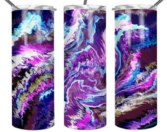 Marble Geode Agate Stone Tumbler Sublimation Transfer, Ready to Press, 20 oz Straight Tumbler Wrap, Purple Pink Geode Look Tumbler Transfer