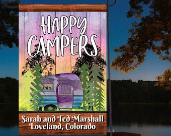 Camping Garden Flag, Personalized, Garden Flag, Name Garden Flag, Camper, Happy Campers Flag, Yard Decor, Yard Decoration, Camper Decor