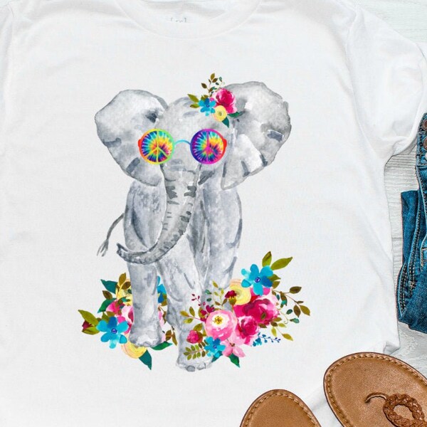 Hippie Elephant Sublimation Transfer, Elephant, Retro, Tie Dye, Printed, Ready to Use, Sublimation Design Transfer, Sub Image, Shirt/Mug