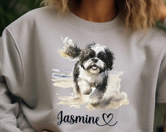 Shih Tzu Dog Personalized Sweatshirt, Dog Breed Shirt, Dog Owner Sweatshirt, Custom Dog Mom Shirt, Dog Lover Sweatshirt, Long Sleeved