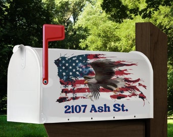 Mailbox Cover with Magnetic Strip - Personalized Patriotic Eagle Flag Mailbox Decor - Custom Address Mailbox Cover, Personalized, Mail