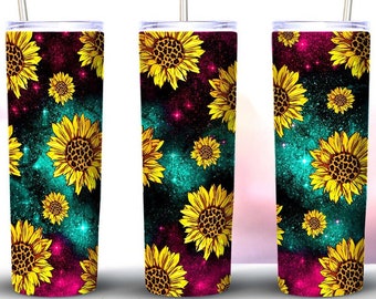 Sunflower Galaxy Tumbler Sublimation Transfer, Ready to Press, 20 oz Straight Tumbler, Sunflowers Transfer for Tumbler, Galaxy Transfer