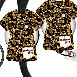 Stethoscope Badge Reel Leopard Glitter ID Tag Personalized, Nurse Steth Tag, Cheetah Name Badge, RN, CNA, Vet Tech, Nursing Student Gift