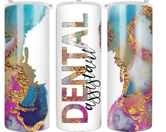 Dental Assistant Tumbler Sublimation Wrap, Tooth Tumbler Transfer, Teeth, DA, Marble Look, Ready to Press - 20 oz Straight Tumbler Transfer